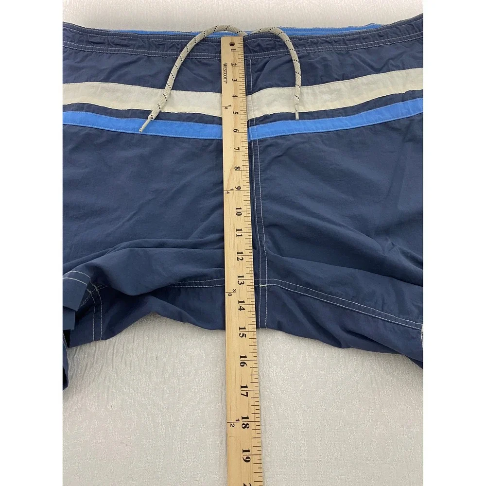 Chaps Mens Swim Trunks XL Navy‎ Blue Striped Cargo Pocket Nylon Board Shorts